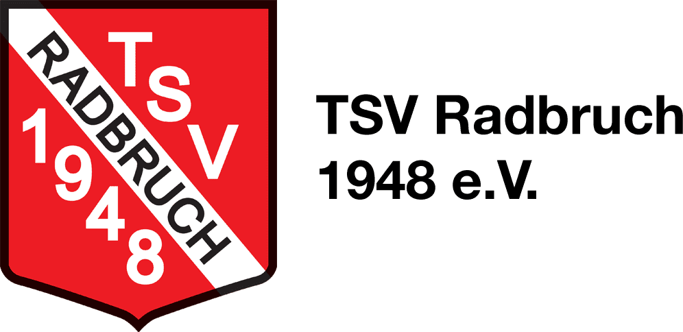 Logo des Vereins TSV Radbruch 1948 e.V. in rot mit weißem Schild und Text.
